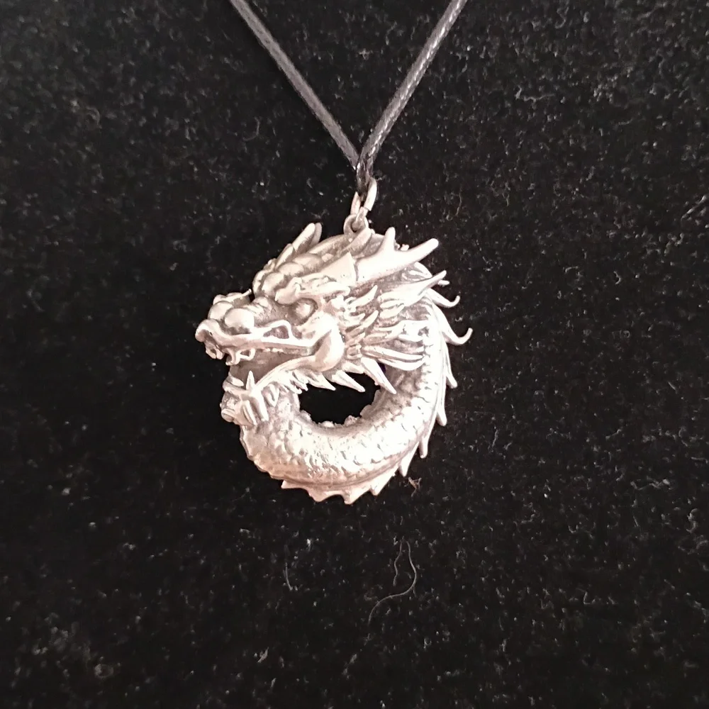Sterling Silver Dragon Pendant Necklace - Picture 4 of 5